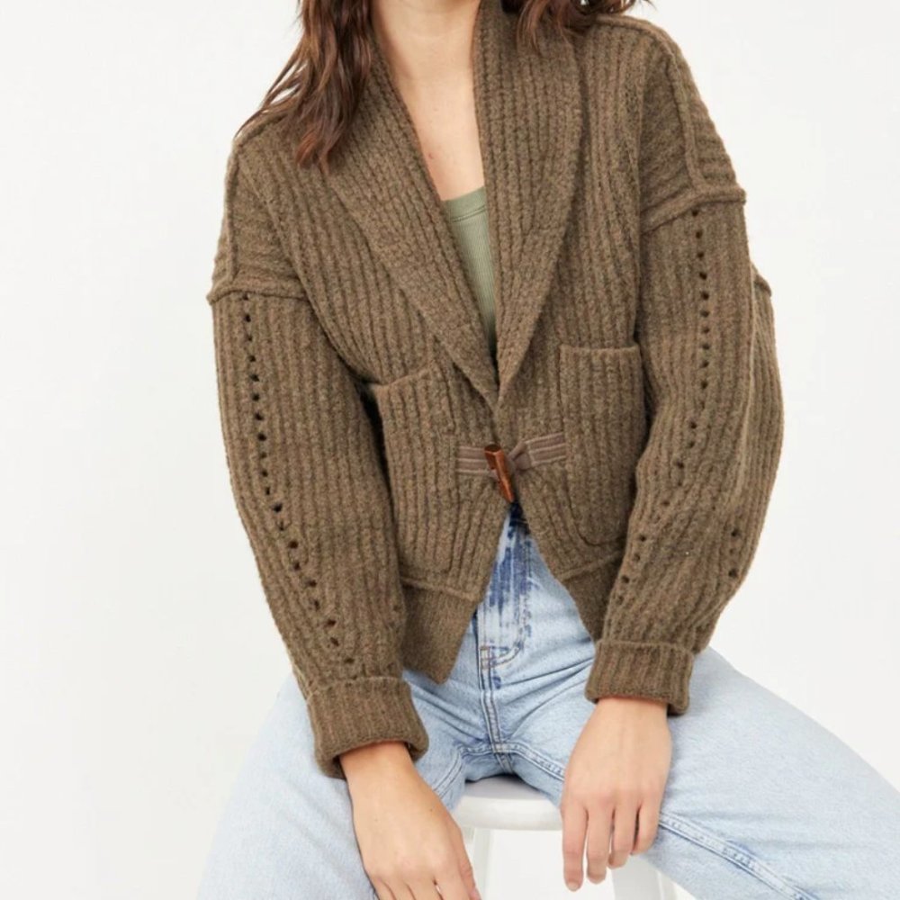 Free People - Olive Green Cardigan with Toggle